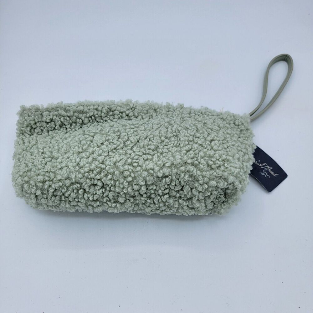Seafoam Pouch Clutch Universal Thread Green Boucle Wristlet Fuzzy Bag Zipper New